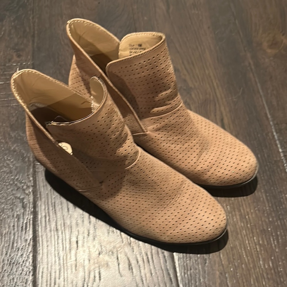 Me Too Tan Perforated Ankle Booties